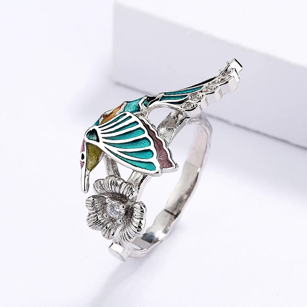 Creative New Hot Sale Hummingbird Epoxy Enamel Ring For Ladies Wedding Party Birthday Jewelry Gift