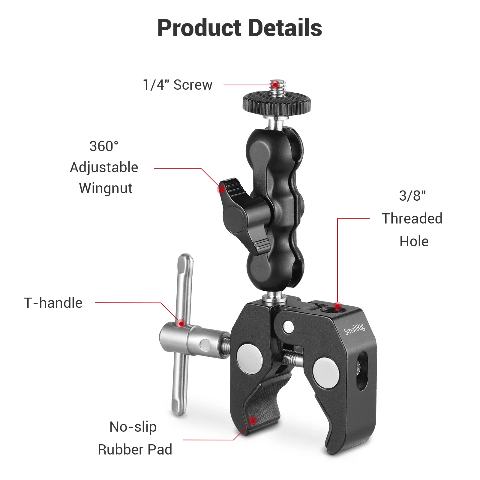 SmallRig Multi-Functional Ballhead Clamp Double Ball Adapter with Bottom Clamp Magic Arm 2164