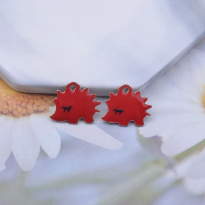 30 Stück 16*13mm Kupfer Niedliche Tiere Beidseitig Emaillierte Igel-Anhänger DIY Ohrring-Anhänger – Detail 2