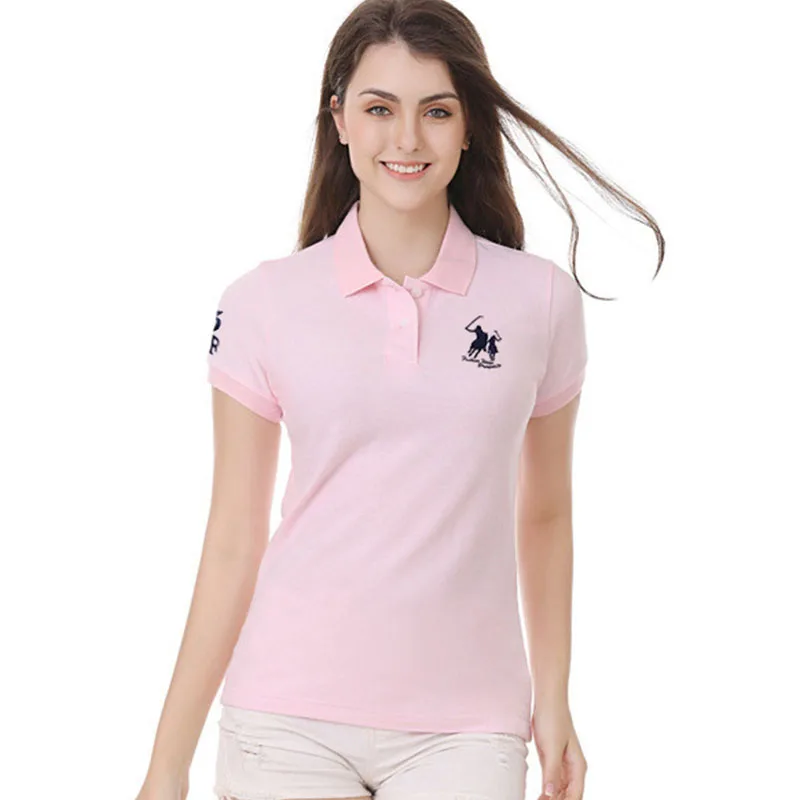 High Quality Summer New Lady Short Sleeve Polo Shirts Big Horse Casual Women Lapel T-shirt Cotton Women Fashion Slim Tops