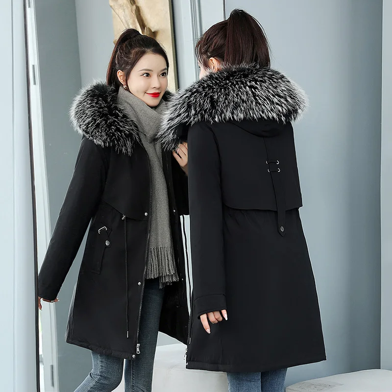 

2024 Winter Fur Collar Hooded Parkas Mujer Thick Cotton Padded Jacket Women Overcoat Plus Size 6XL Long Coat Female Warm Coat