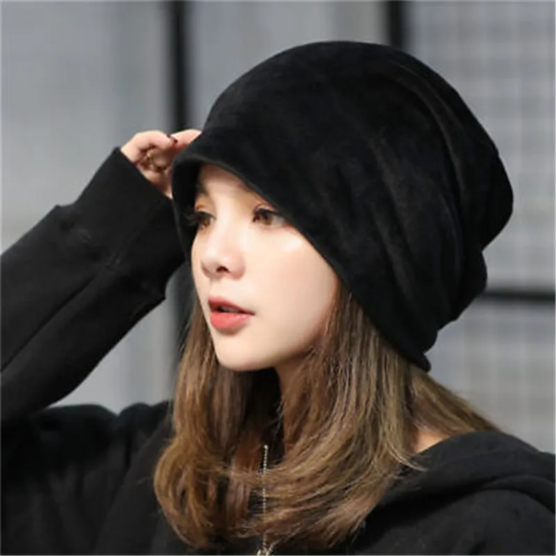 Men Women Ladies Velvet Winter Warm Slouch Beanie Ski Hip Hop Hat Cap Spring Oversized Black  Skullcap Beanie Hat  Hot 2021