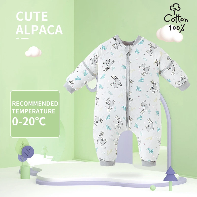 UmaUbaby 100% Cotton Sleeping Bag Long Sleeve Winter Cartoon Split Leg Summer Muslin Style Baby Cloth Fit 0~7 Year Baby 70-115cm