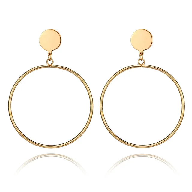Women's Gold Plated Geometric Big Round Clip Earrings