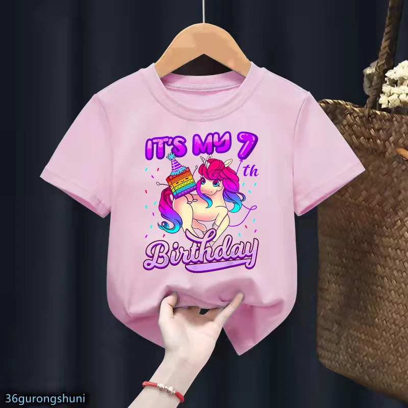 

It'S My 7th Birthday Pop It Graphic Print T-Shirt Girls Funny Unicorn поп ит Tshirt Harajuku Kawaii Kids Clothes Streetwear