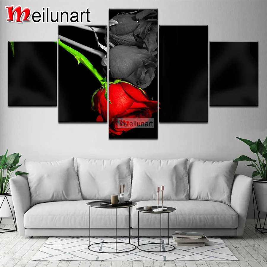 Red black rose flower 5 piece diy diamond painting cross stitch full diamond embroidery mosaic handmade crafts decorative AS1656