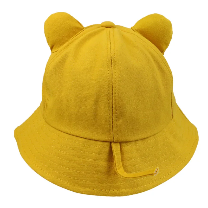 FOXMOTHER New Cute Fashion Yellow Pink Solid Color Cat Ears Bucket Hat Women Korean