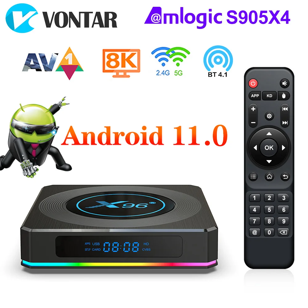 

X96 X4 Amlogic S905X4 RGB Light TV Box Android 11 4G 64GB 32G Support AV1 8K video 100M Wifi BT Youtube Media Player Set top box