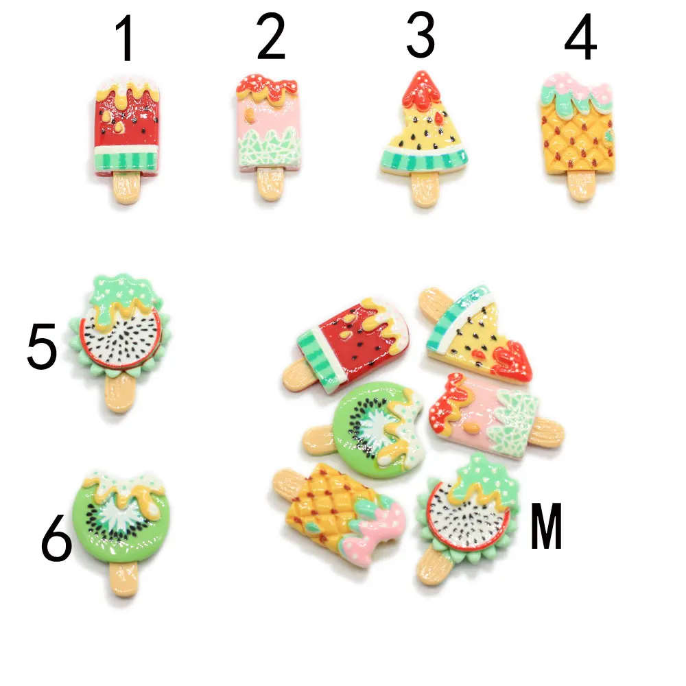 Kawaii Kiwi Strawberry Fruit Ice Cream Simulation Food Resin Flatback Cabochons Scrapbooking For Phone DIY Crafts