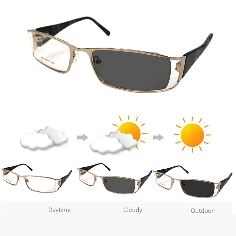 

Women Finished Photochromic Myopia Sunglasses Men Metal Frame TR90 Temple Double Eyebrow Fashion Retro Nearsighted Glasses