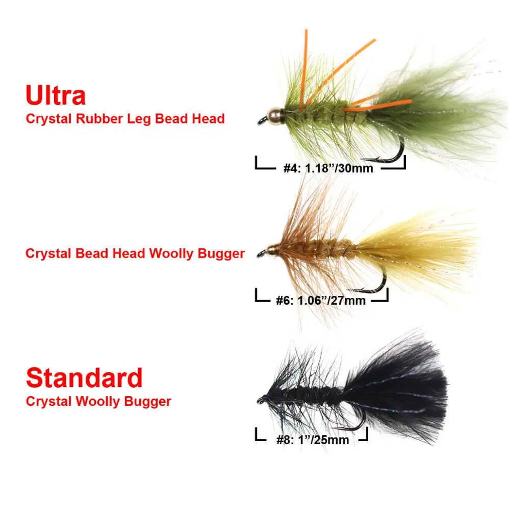 Wifreo 5pcs Crystal Bead Head Woolly Bugger Streamer Fly Olive Brown White Black Red Size 4 6 8