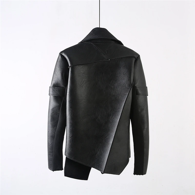 Owen seak Men Faux Leather Jacket Casual Coat High Street Men Synthetic Leather  Winter Men Black Cashmere Outer Wear Jacket