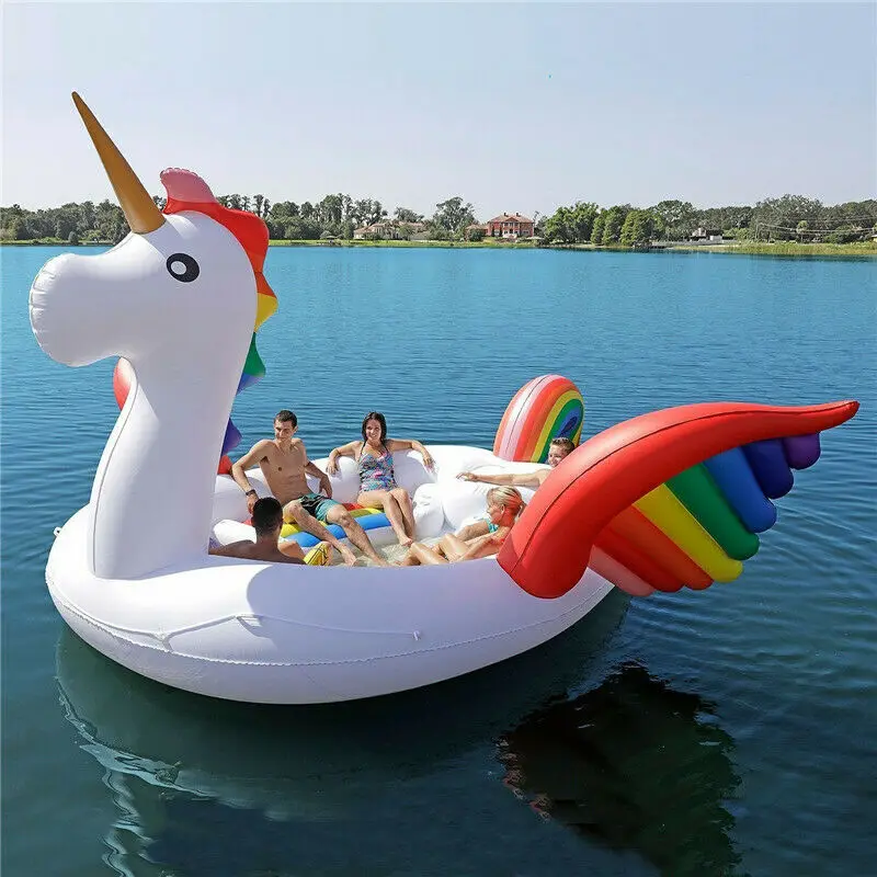 6 Person PVC Inflatable Unicorn Island Colorful Unicorn Party Floating Island Rowing Boat Lake River Swimming Pool Raft