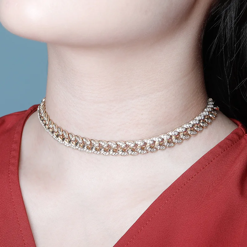 

Ожерелья-чокеры в стиле хип-хоп с кубическим цирконием AAA, инкрустированные камнями, массивные круглые цепочки в стиле кубинского плетения Miami Link для женщин, модные украшения