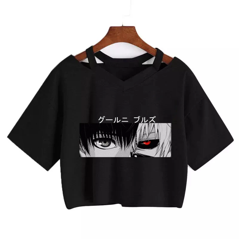 Women's T-shirt Funny anime T-shirt Gothic clothes y2k sexy Harajuku Oversize Tops-tee Ulzzang black Female Top Casual Sling Tee