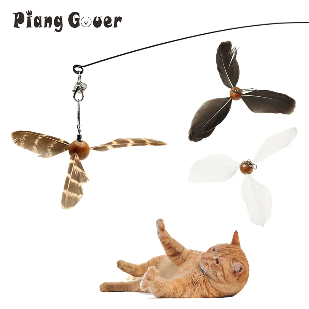 Juguete para gatos con plumas, juguete para mascotas, divertido palo para gatos, Teaser giratorio para gatos con plumas