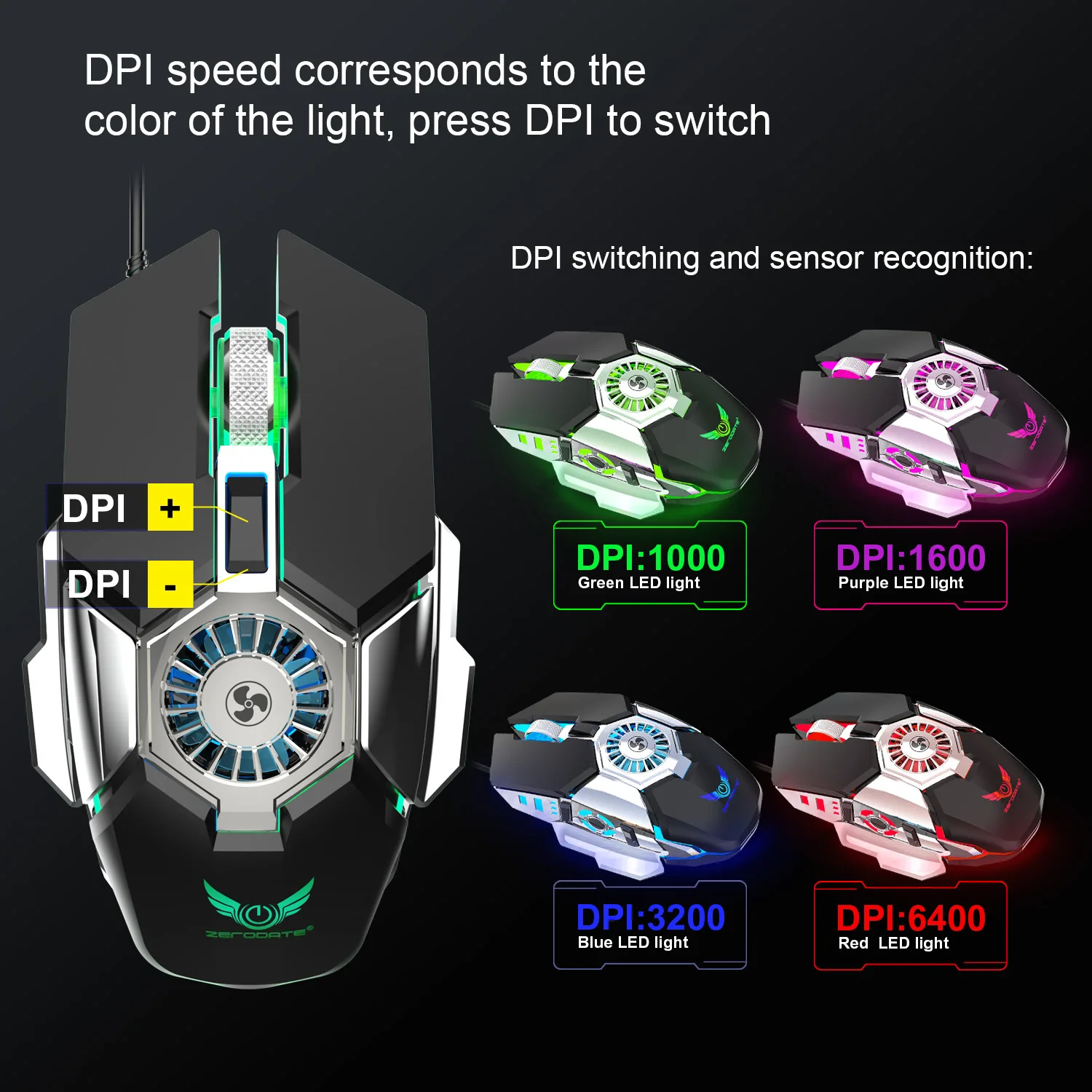 USB Wired Gaming Mouse With Cooling Fan Mechanical Feel Gamer Mouse Mice For Laptop Computer PC Gamer 6400DPI Gaming Mause Mice