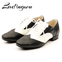 Ladingwu New Modern Men's Boy's Ballroom Tango Dance Shoes Genuine Leather Men's Latin dance shoes man heel 2.5-4.5cm