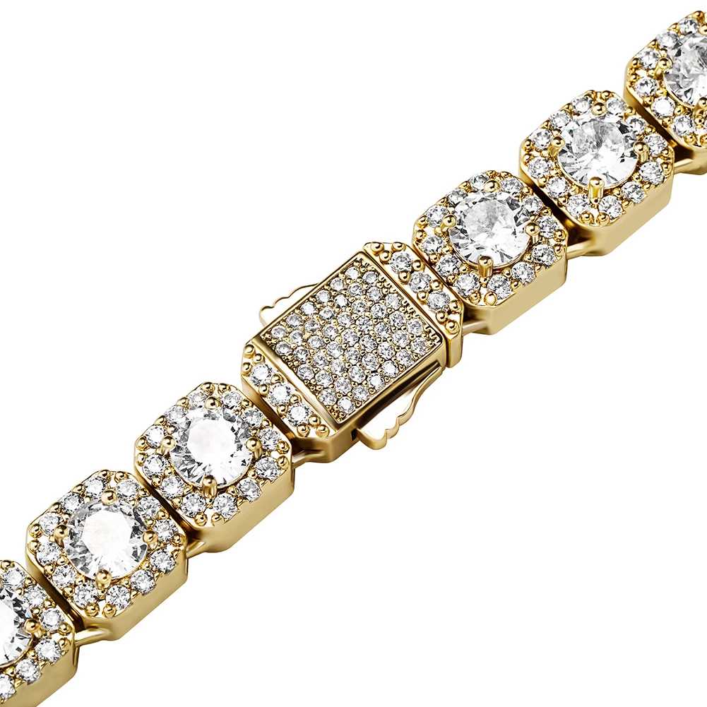TOPGRILLZ Iced Clustered Tennis Bracelet in Yellow/White Gold(10mm) With Spring Clasp Hip Hop Fashion Jewelry