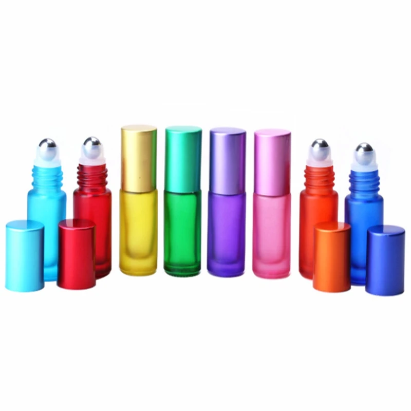 

300pcs 5ML glass oil bottles wood lines cap roller bottle Empty Essential Oil stainless steel Roll On Roller Ball bottle