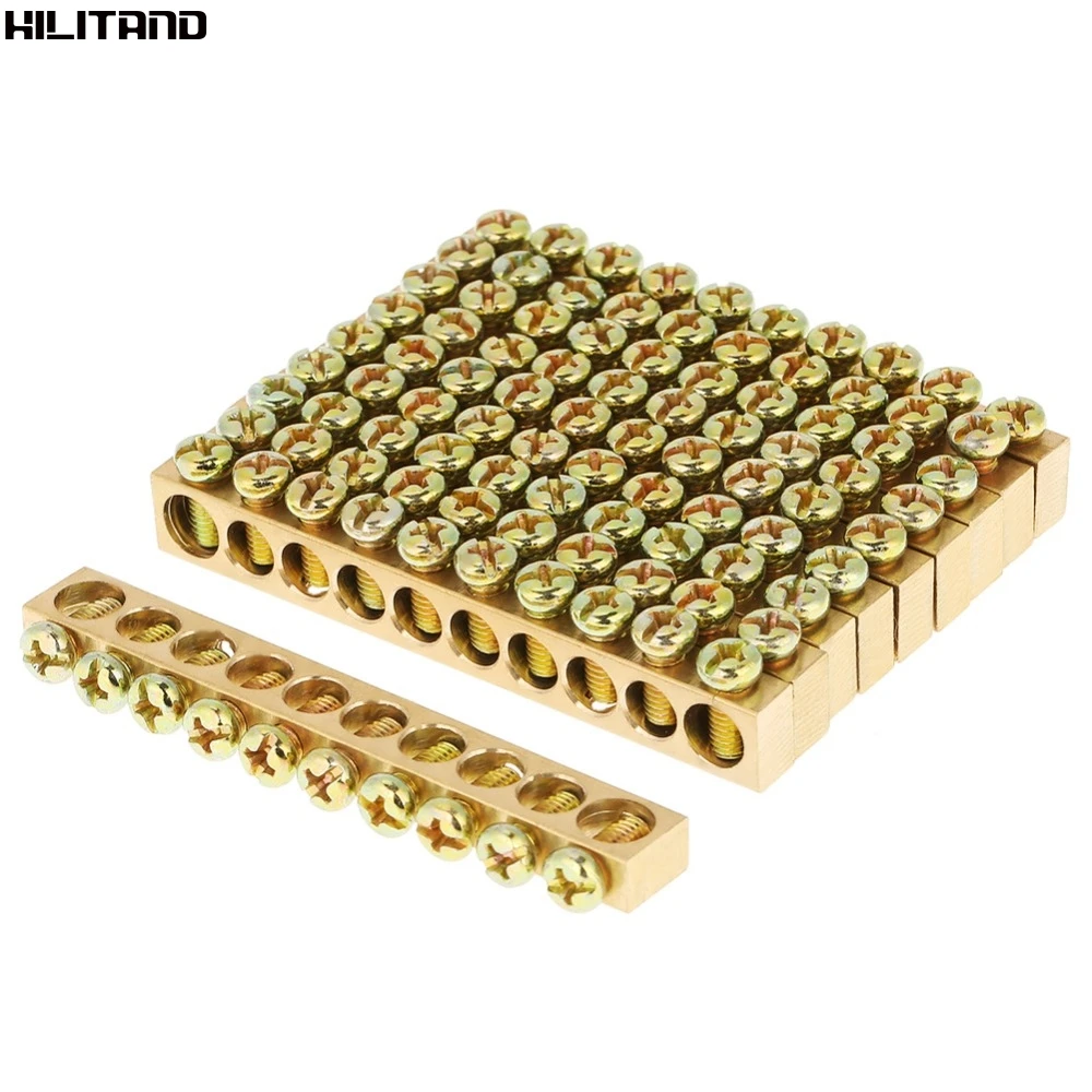 10pcs -7-10-Hole Electrical Distribution Wire Screw Terminal Brass Ground Neutral Bar Wire Connector Ground Bars