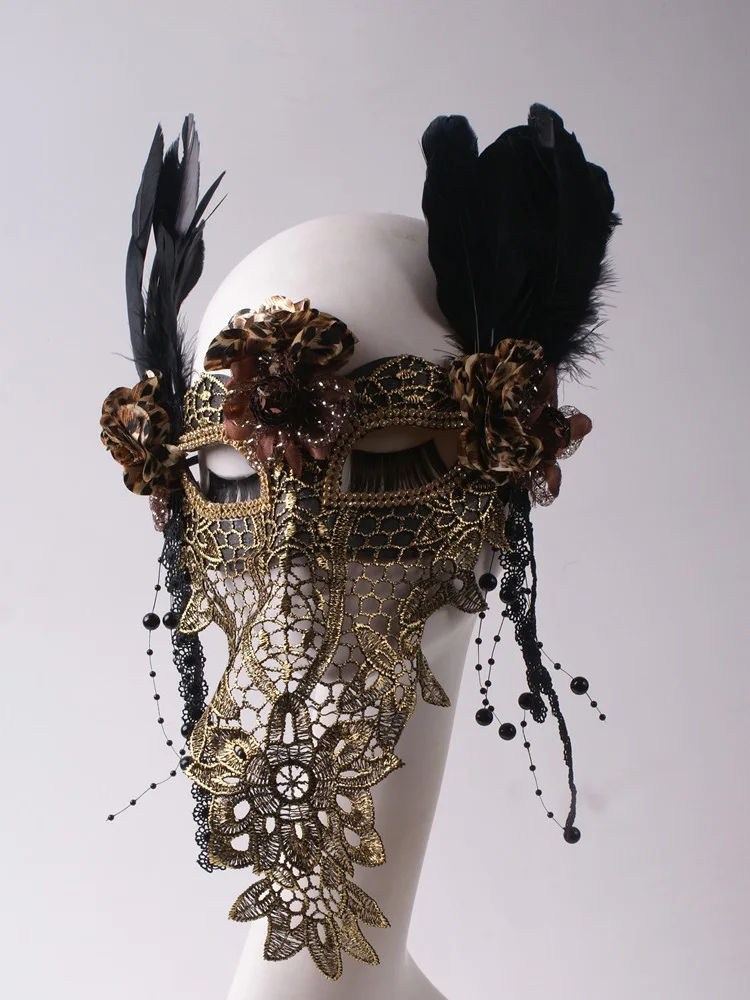 Golden Lace Feather Mask Singer  Masquerade Stage Party Bar DJ Nightclub Mask