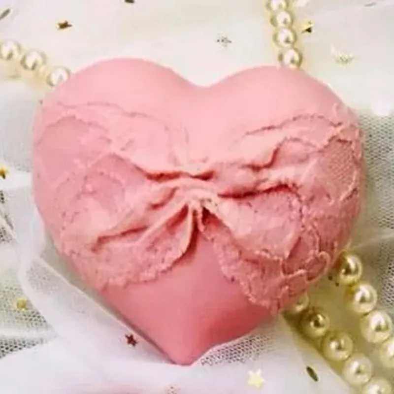 Lace Bow Natural Soap Molds Scented Candle Wax Mold Chocolate Cake Jelly Mould 3D Heart Silicone Mold for Decorated Crafts