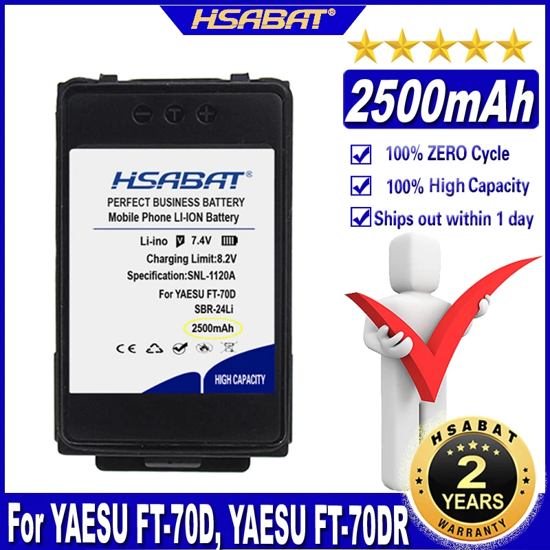 HSABAT SBR-24Li 2500mAh Battery for YAESU FT-70D FT70D FT70DR FT-70DR FT-70DS Two Way Radios Batteries