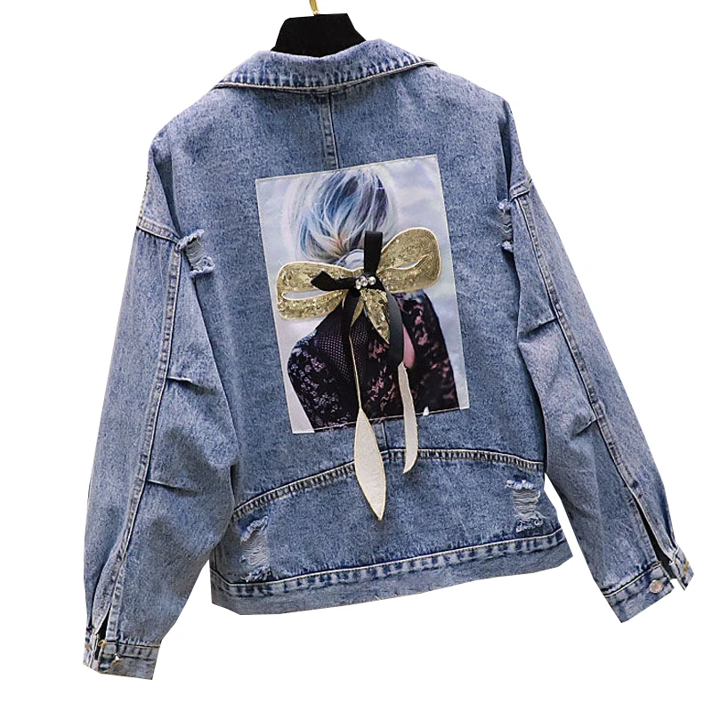 

Autumn short jacket Women's overcoats 2024 spring new Hong Kong style student all-match ripped patch denim jackets Women's tops