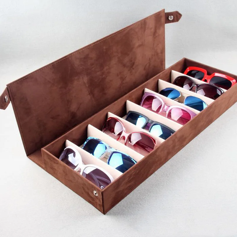 Fashion Velvet Storage 8 Grids Display Glasses Case With Lids Eyeglass Sunglasses Stand Case Watch Box Holder Makeup Organizer