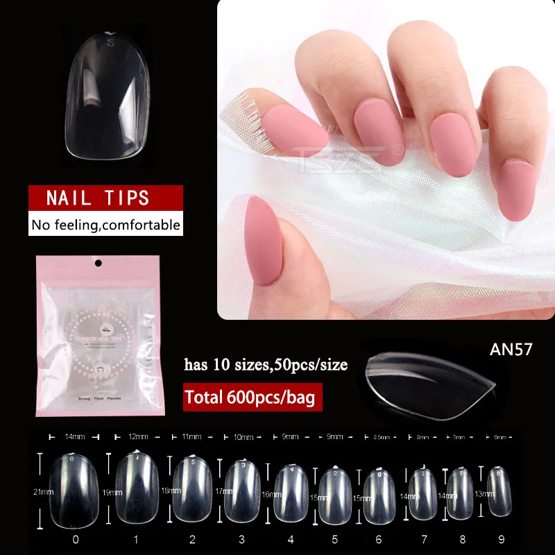 500pcs/bag Oval Ballerina Coffin Almond Square False Nail Tips Manicure ABS Transparent Full Cover Art Salon DIY Fake Nails