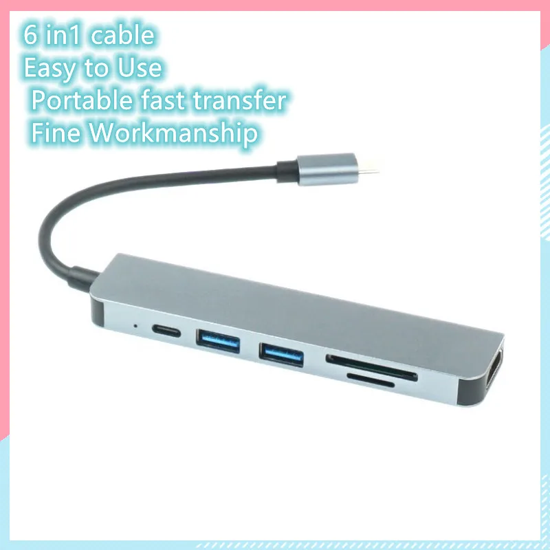 Typ C toUSB Hub 6 IN 1 HDMI-kompatibel USB 3,0 PD SD/TF Kartenleser Adapter kabel