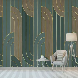 Papel de parede geométrico abstrato com linhas douradas, textura para sala de estar, quarto, pintura de fundo de parede 3 d