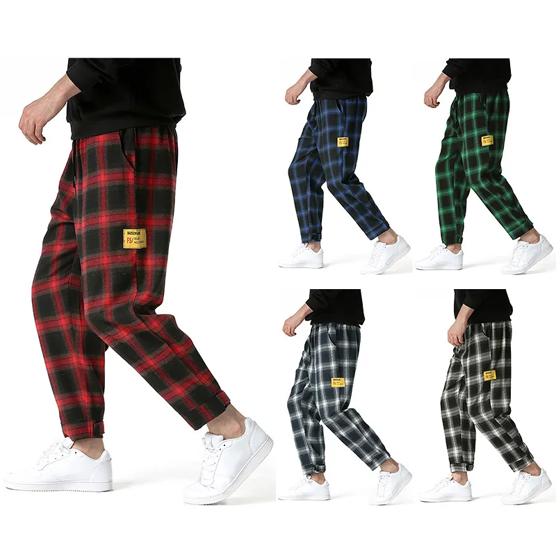 Pantalons de mode imprimés hommes taille élastique sport sarouel décontracté pantalons de survêtement imprimés en treillis Hip Hop pantalons chauds Capris