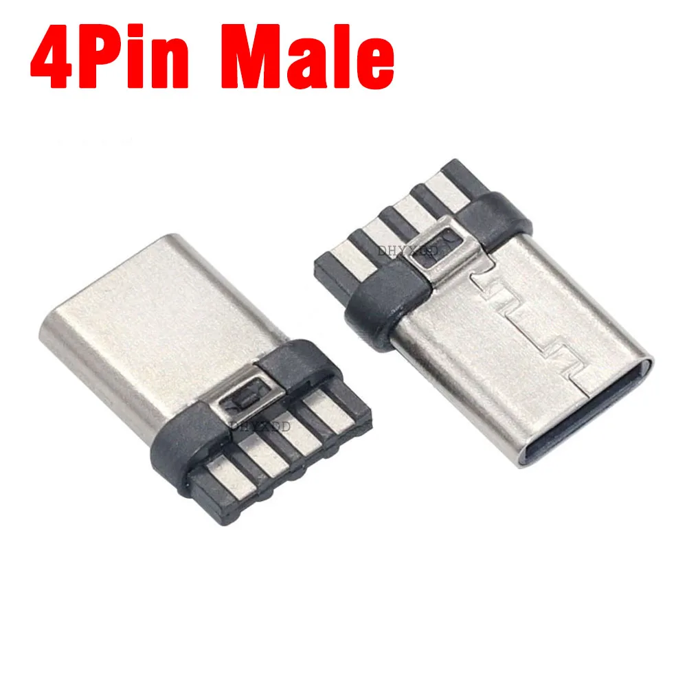 10Pcs USB 3.1 Type C Connector 4 Pin Male Socket Receptacle Through Holes PCB 180 Vertical Shield USB-C Charging Data DIY