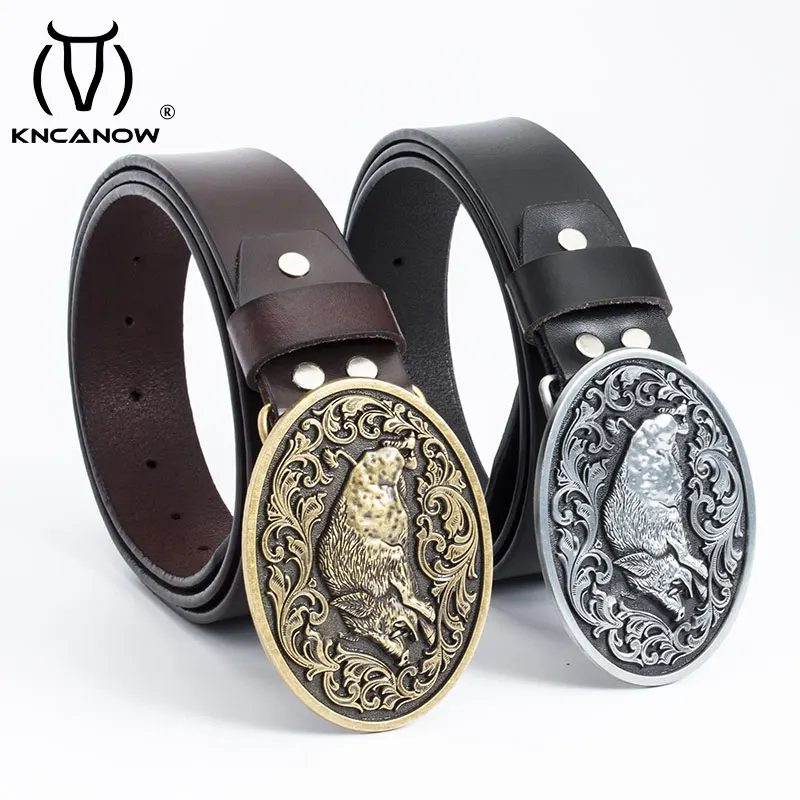 Fashion Men Jeans Cowskin Belt Wild Boar Buckle Waistband Male Novelty Pig Hebilla Metal Oval Animal Style Cowboy Ceinture Homme