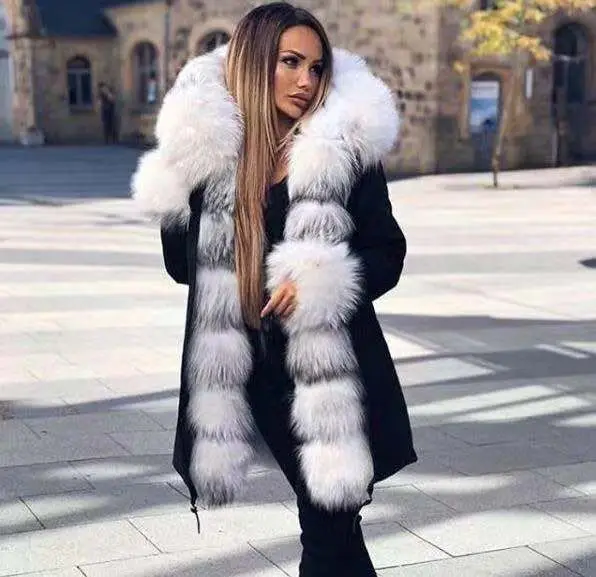 Brand New Style Big Wool Collar Winter Coat Women Fashion Warm Thick Loose Coats Casual Hooded Long Sleeve Jacket Coat Female