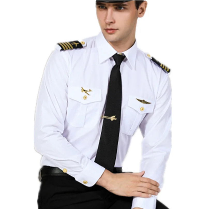 High Quality Captain Clothes Uniform White Shirt Male Nightclub Aviation Suit Pilot Flight Attendant  For Officer Cosplay