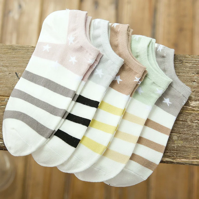 

Cotton Boat Socks Woman Stars Stripe Socks ankle low female invisible color girl boy slipper casual hosiery 1pair=2pcs ws106