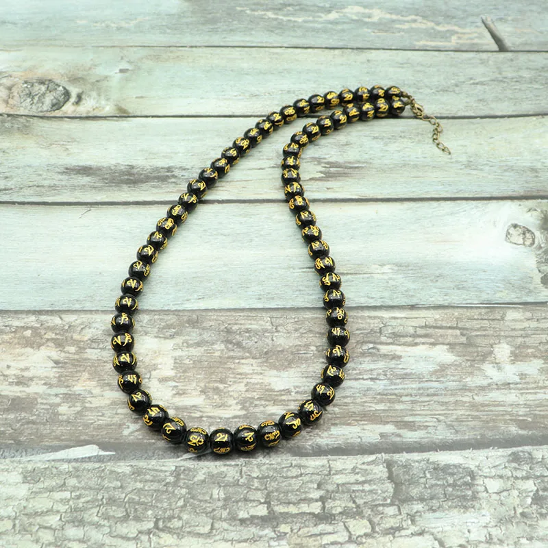 Minimalist Tiger eye Necklace Men Women 10mm Big Beads 22 Inches Long Necklace Hiphop Rock Black Onyx Obsidian Beads Necklace