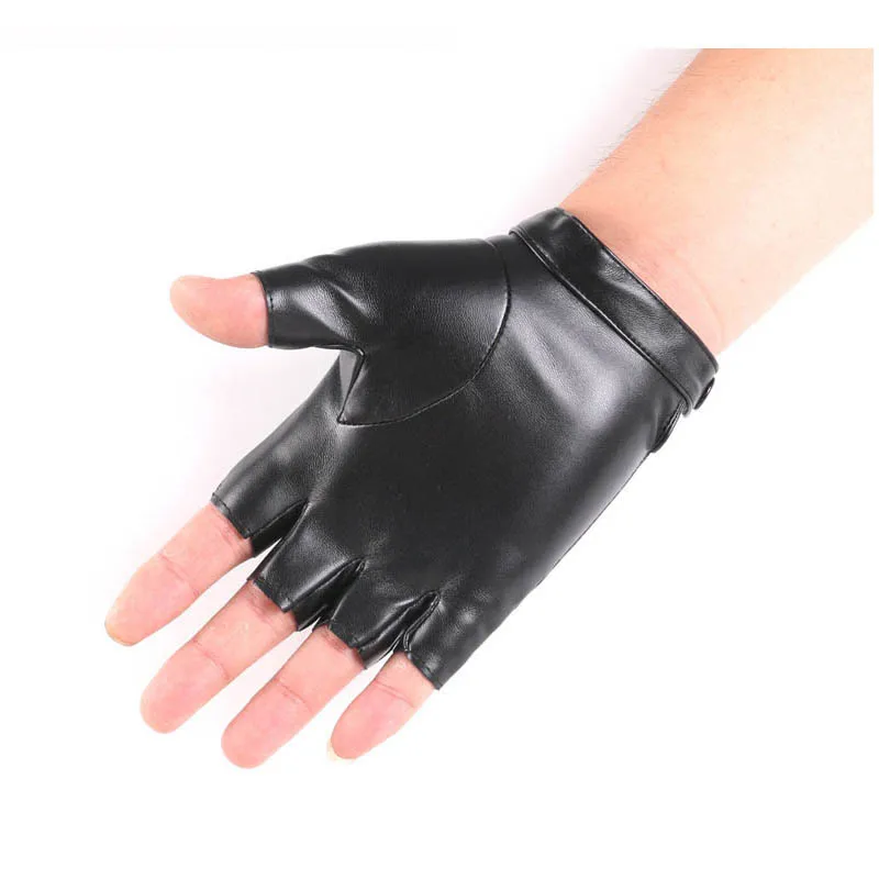 New Man Thin Street Dance Stage Performance Personality Pu Leather Sexy Half Finger Gloves Male Nightclub Punk Hip Hop Fashion