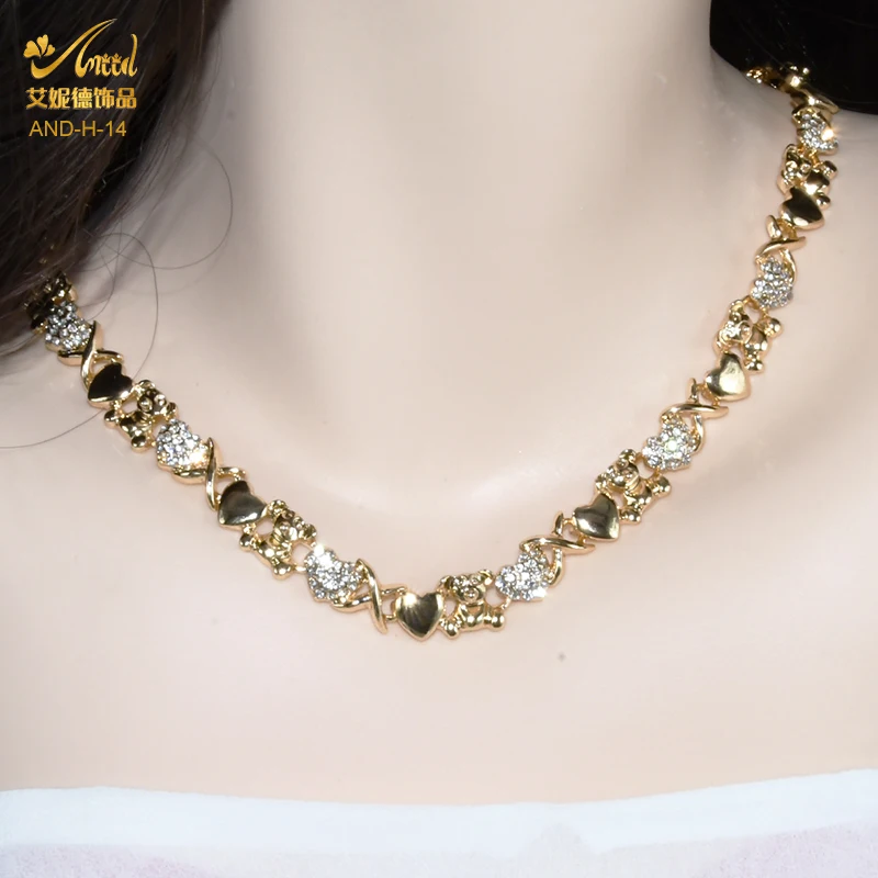 ANIID Heart Crystal XOXO Necklace Set African Gold Color Women Fashion Nigerian Wedding Bridal Jewelry Set Dubai Gift