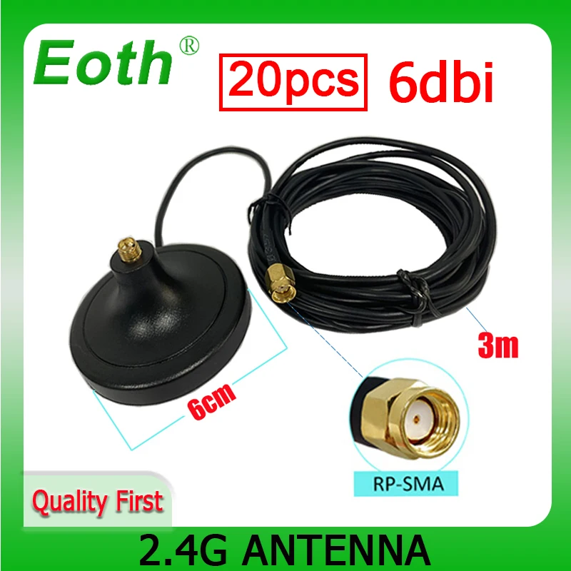 

EOTH 20pcs 2.4g antenna 6dbi sma female wlan wifi 2.4ghz antene IPX ipex 1 SMA male pigtail Extension Cable iot module antena