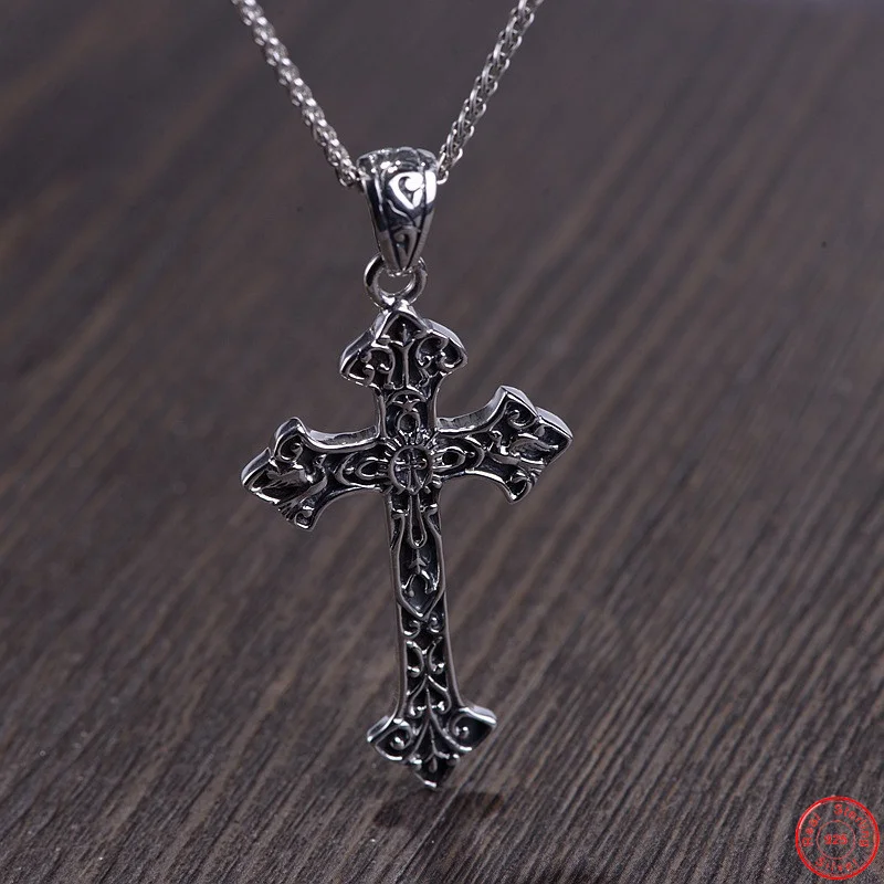 S925 Sterling Silver Charm Pendants for Women Men Simple Classic Hollowed Totem Cross Pure Argentum Amulet Jewelry Wholesale