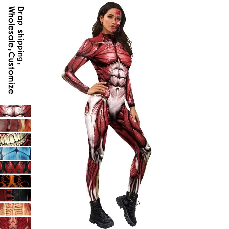 

NADANBAO Fashion New Human Muscles Red Jumpsuits Adult Anime Cosplay Costumes Men Women Party Clothing Slim Bodysuits