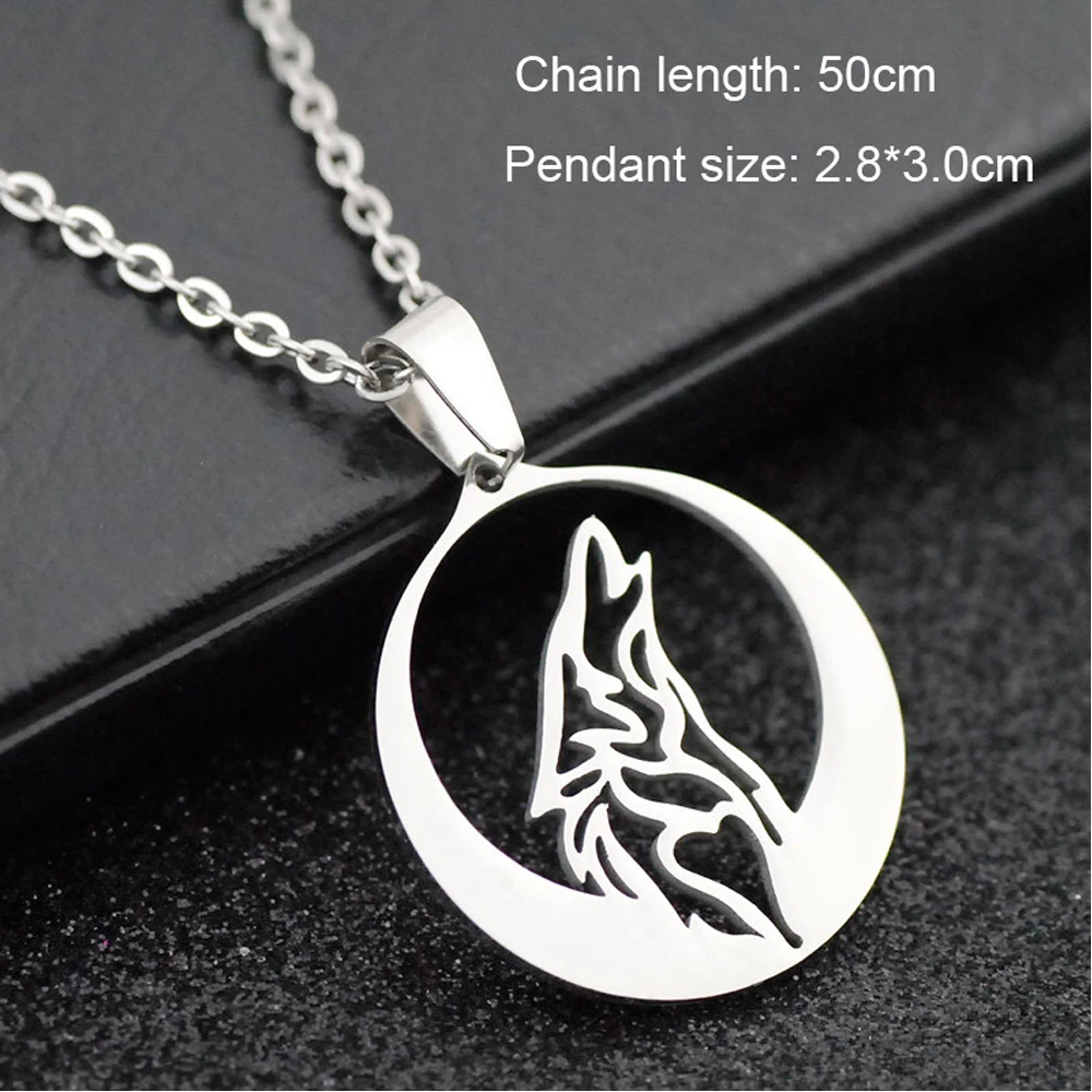 Stainless Steel Silver Plated Howling Growling Wolf Pendant Necklace Punk Hollow Animal Chain Men Unisex Spirit Neck  Jewelry