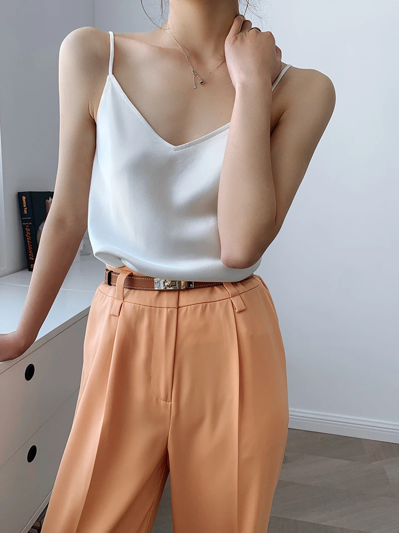 

Silk Camisole Women's V-neck Silk Tops Silk Vest White Satin Top Mulberry Silk Women Top Women Crop Top Satin Camisole Vests