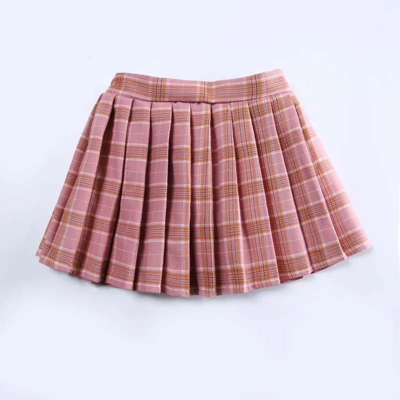 Girls Skirts Plaid for Kids Mini Vestido Gray Shool Sweet Women Skirt Kids Clothes for 2 3 4 6 8 10 12 14 Year Old OKS194006