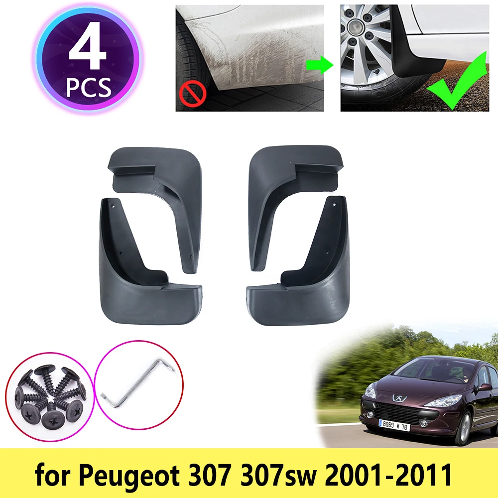 for Peugeot 307 307sw 2001~2011Mudguards Mudflap Fender Mud Flap Flaps Splash Guards Accessories 2003 2005 2006 2007 2009 2010