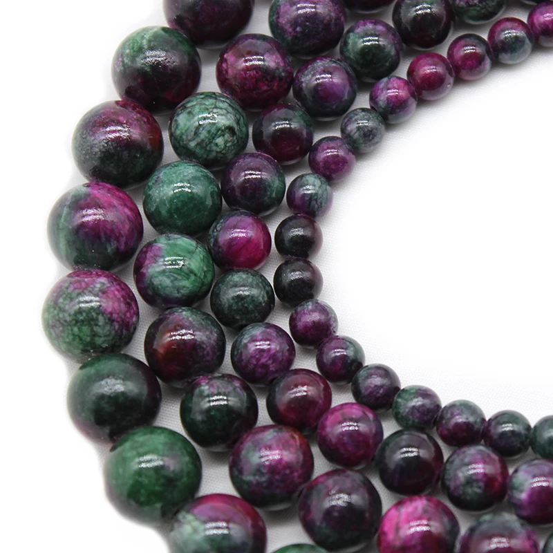 Red Green Epidote Zoisite Jades Stone Round Loose Spacer Beads For Fashion Jewelry  Making DIY Bracelet Craft Making 15\